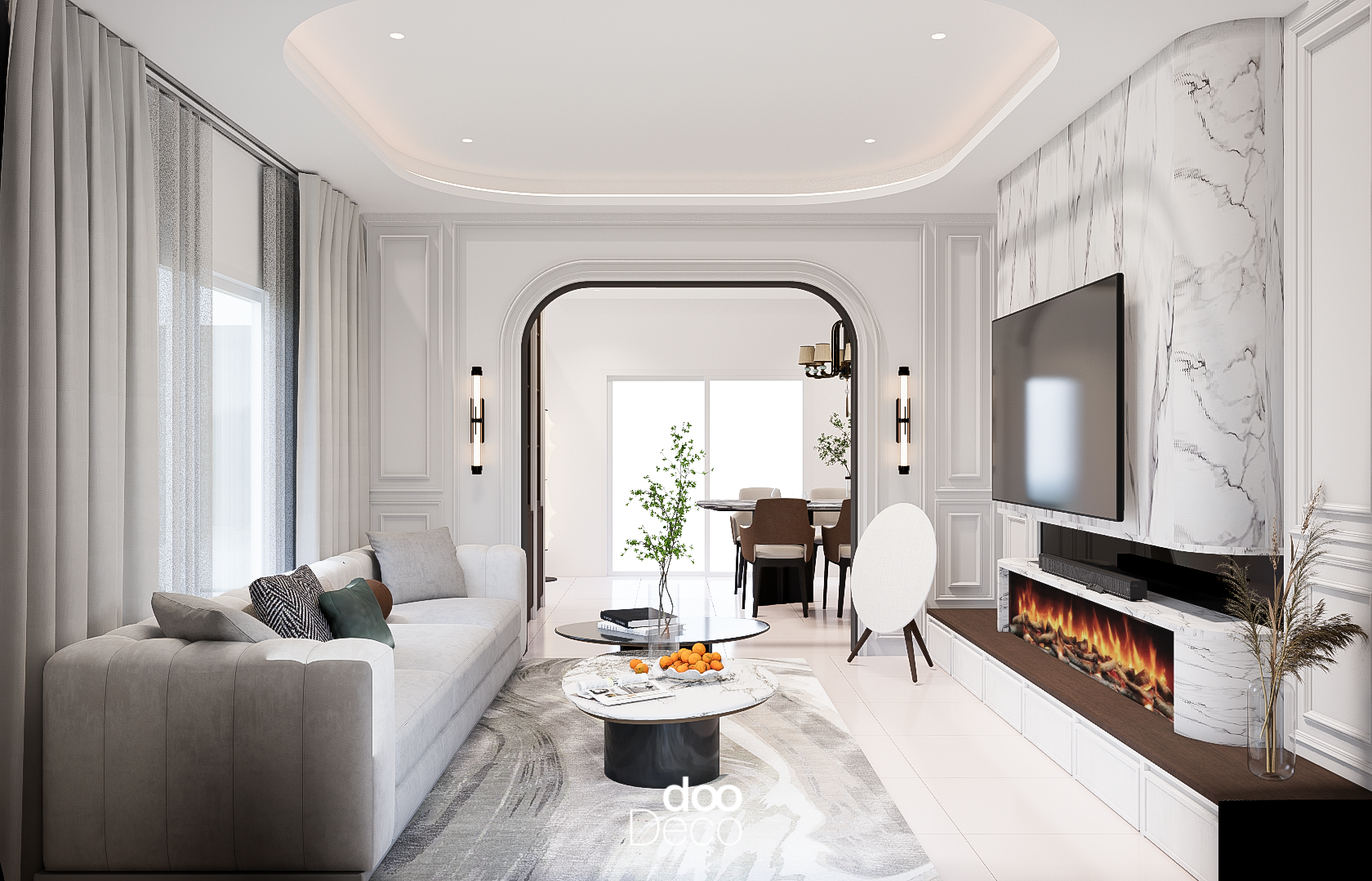 งานออกแบบตกแต่ง สไตล์ Luxury ห้องนั่งเล่น โครงการ Casa Premium Tha Kham-Rama 2