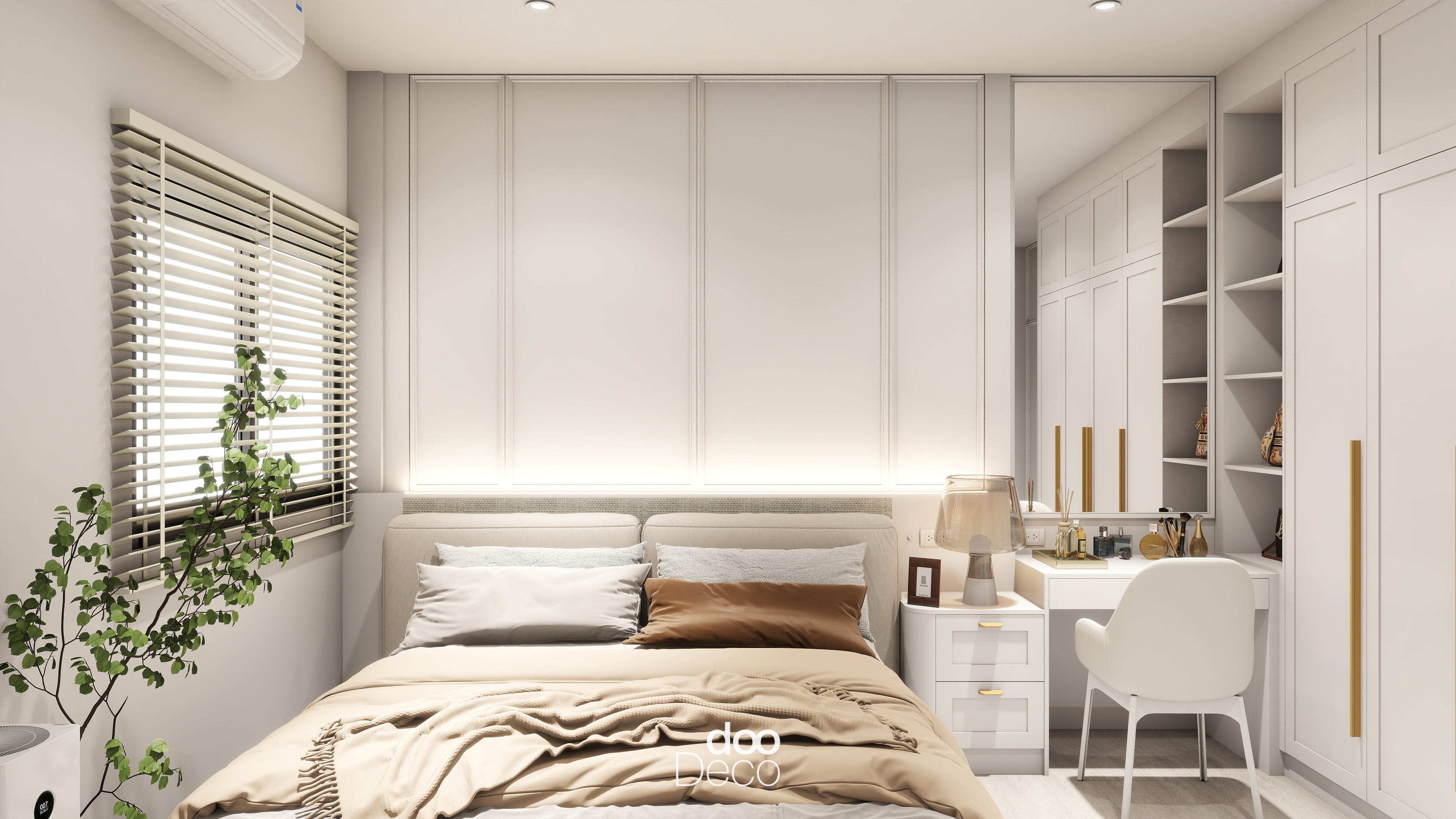 งานออกแบบตกแต่ง สไตล์ Modern Classic ห้องนอน โครงการ ธีรินทร์ ธาม ตลิ่งชัน