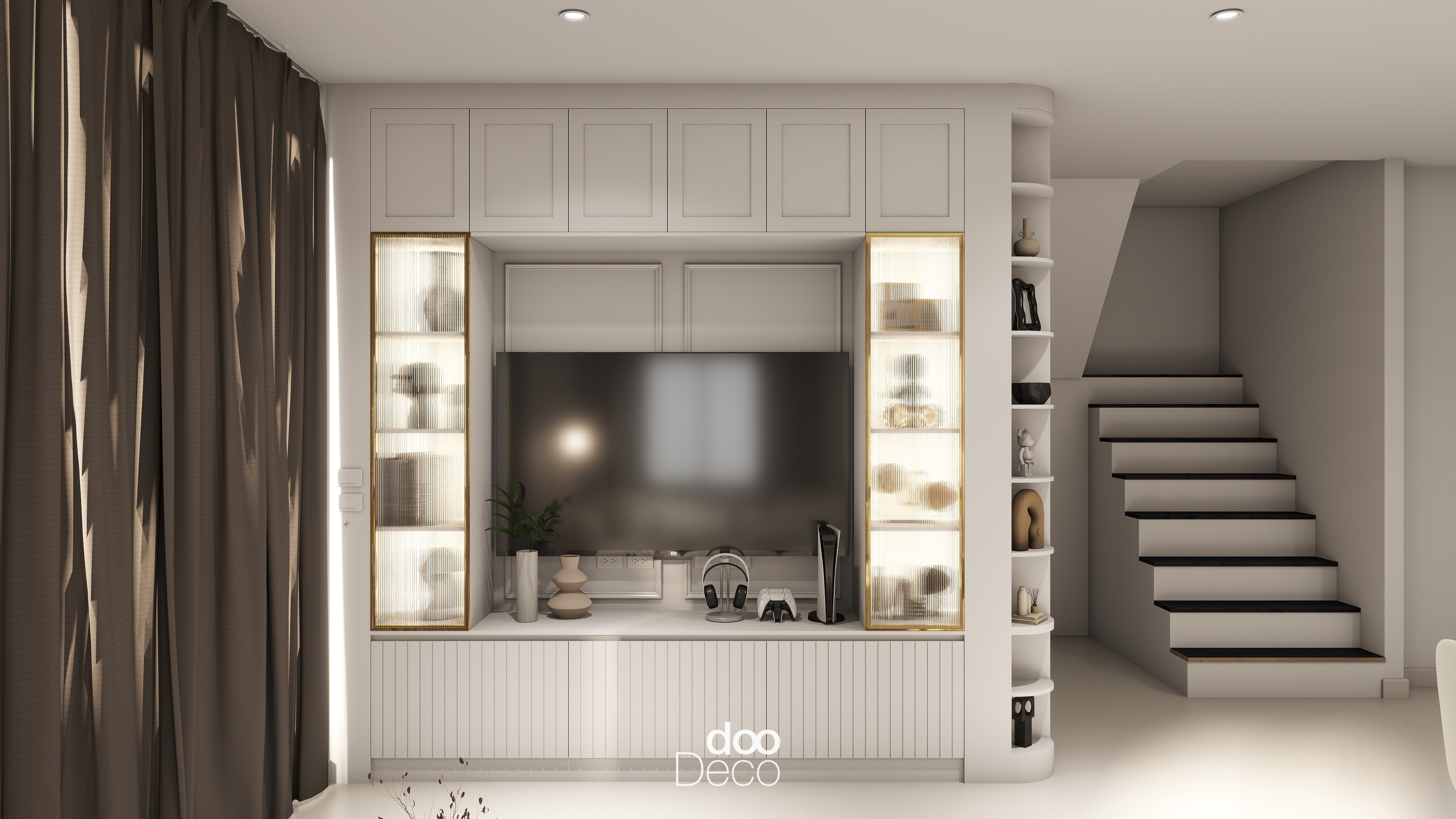งานออกแบบตกแต่ง สไตล์ Modern Classic ห้องนั่งเล่น โครงการ ธีรินทร์ ธาม ตลิ่งชัน