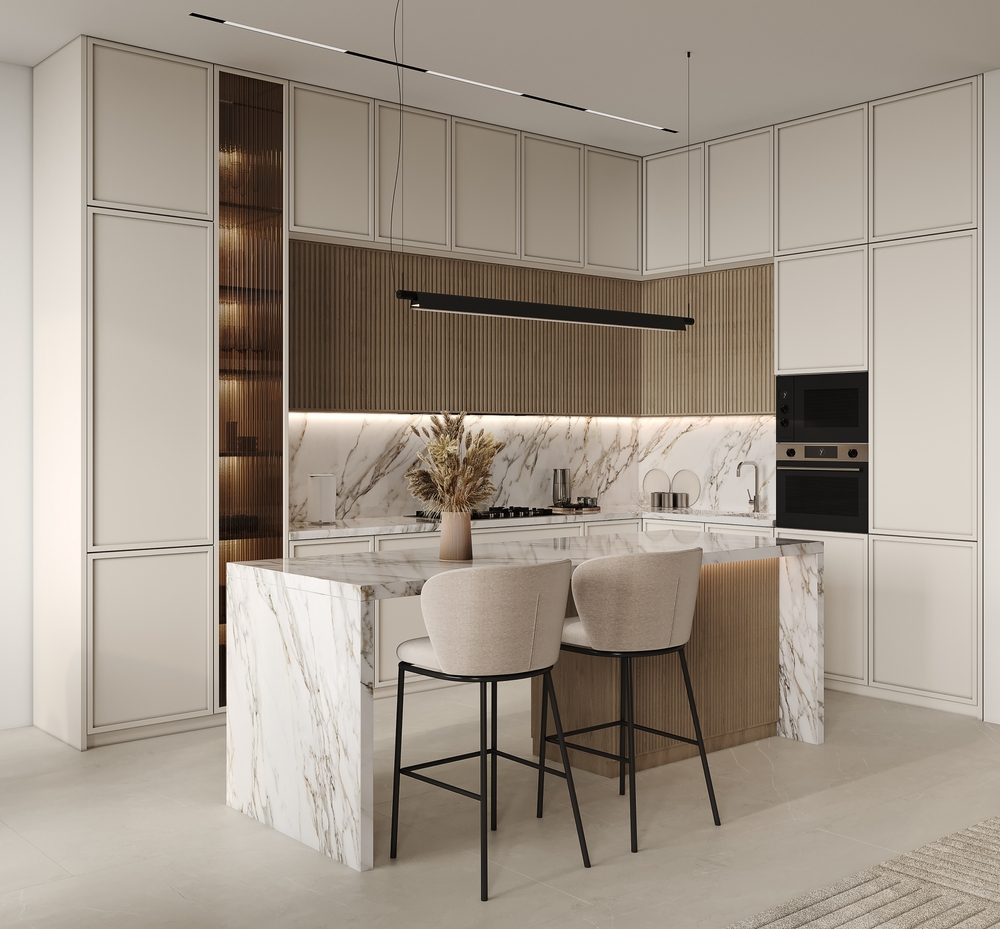 แต่งห้องครัว Modern Classic ด้วยไอส์แลนด์หินอ่อน