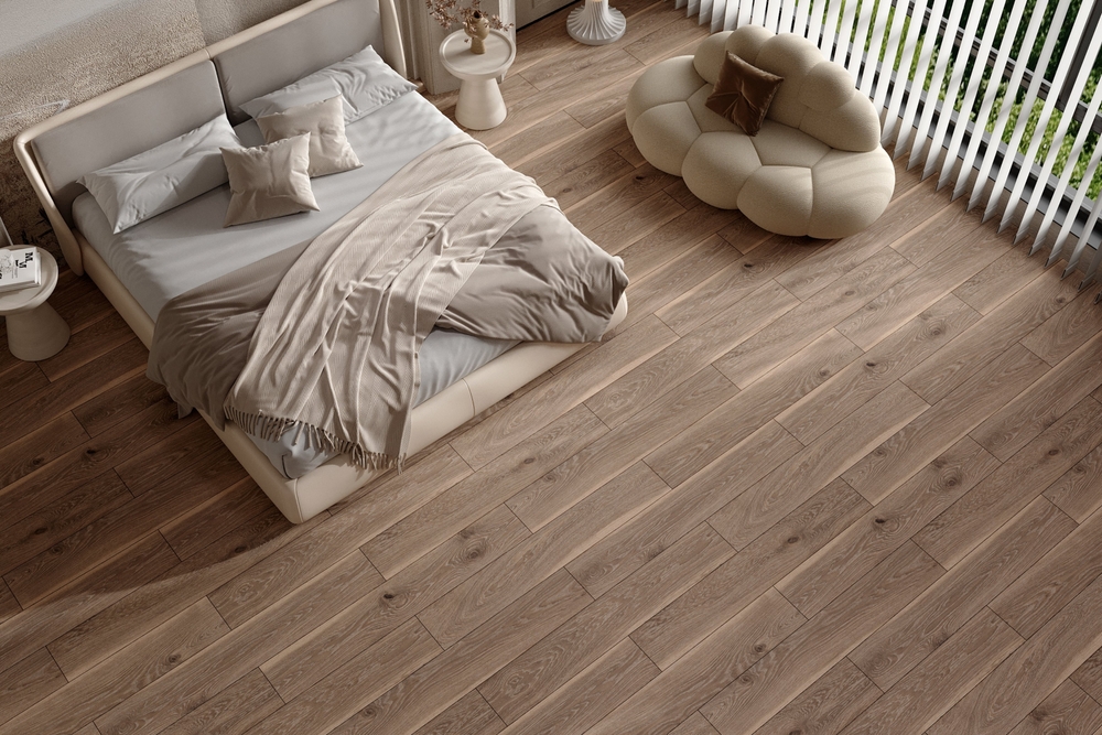 ปูพื้นไม้ในห้องนอนโทนสีน้ำตาล