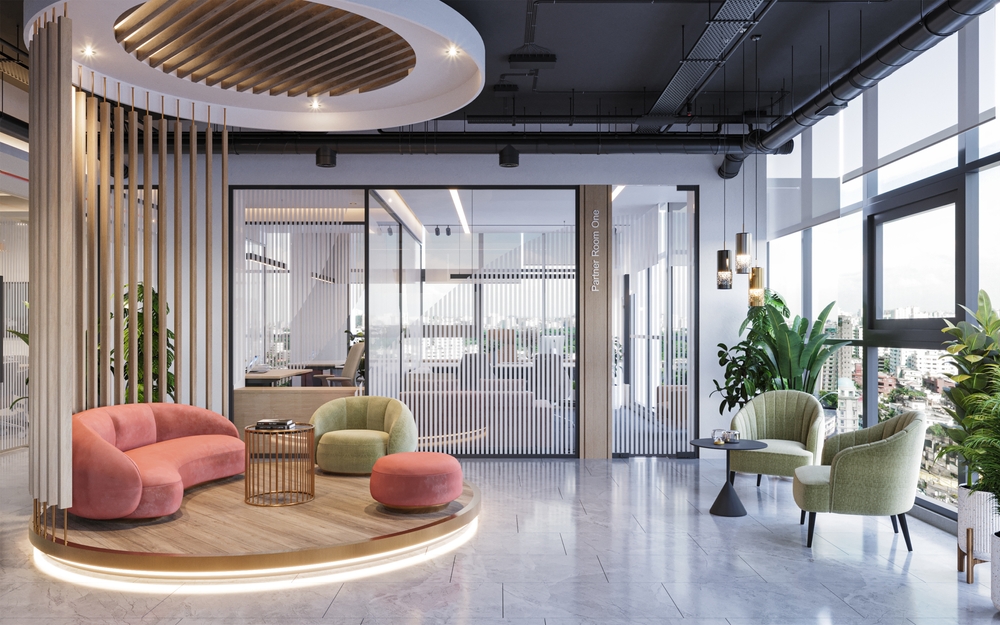 การแบ่งมุมทำงานและมุมพักผ่อนด้วยประตูกระจก