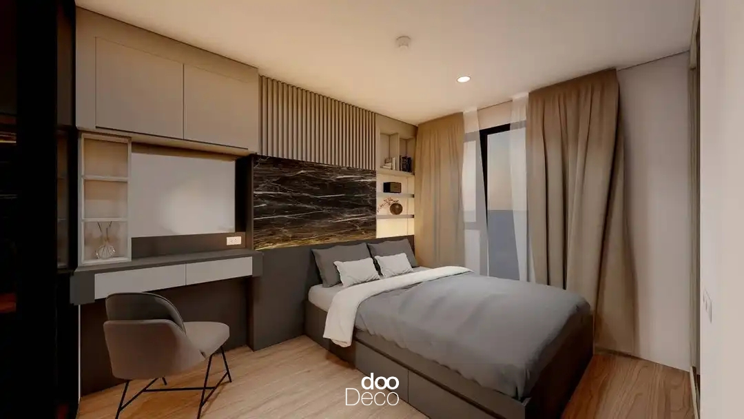 พื้นไม้ในห้องนอนโทนสีเบจ