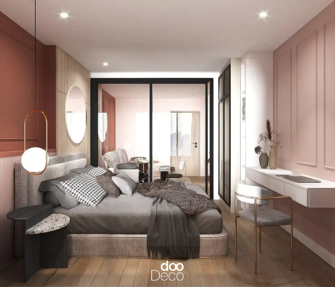 แต่งห้องนอน Modern Classic ด้วยสีโรสโกลด์