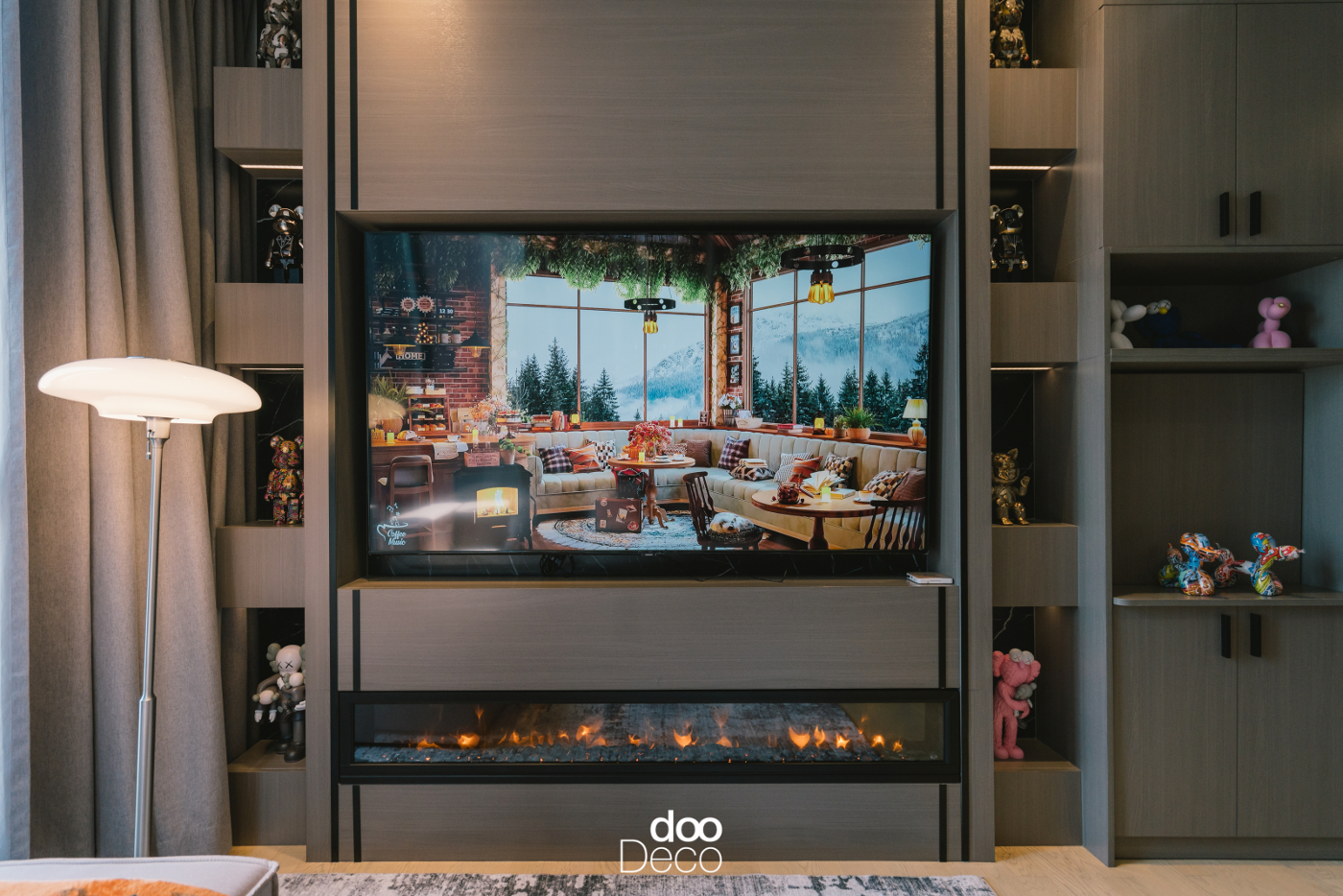 บิ้วอิน-ฟิตอินชั้นวางของโทนเข้ม